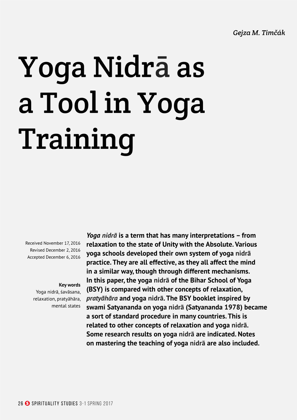 Yoga Nidrā As a Tool in Yoga Training