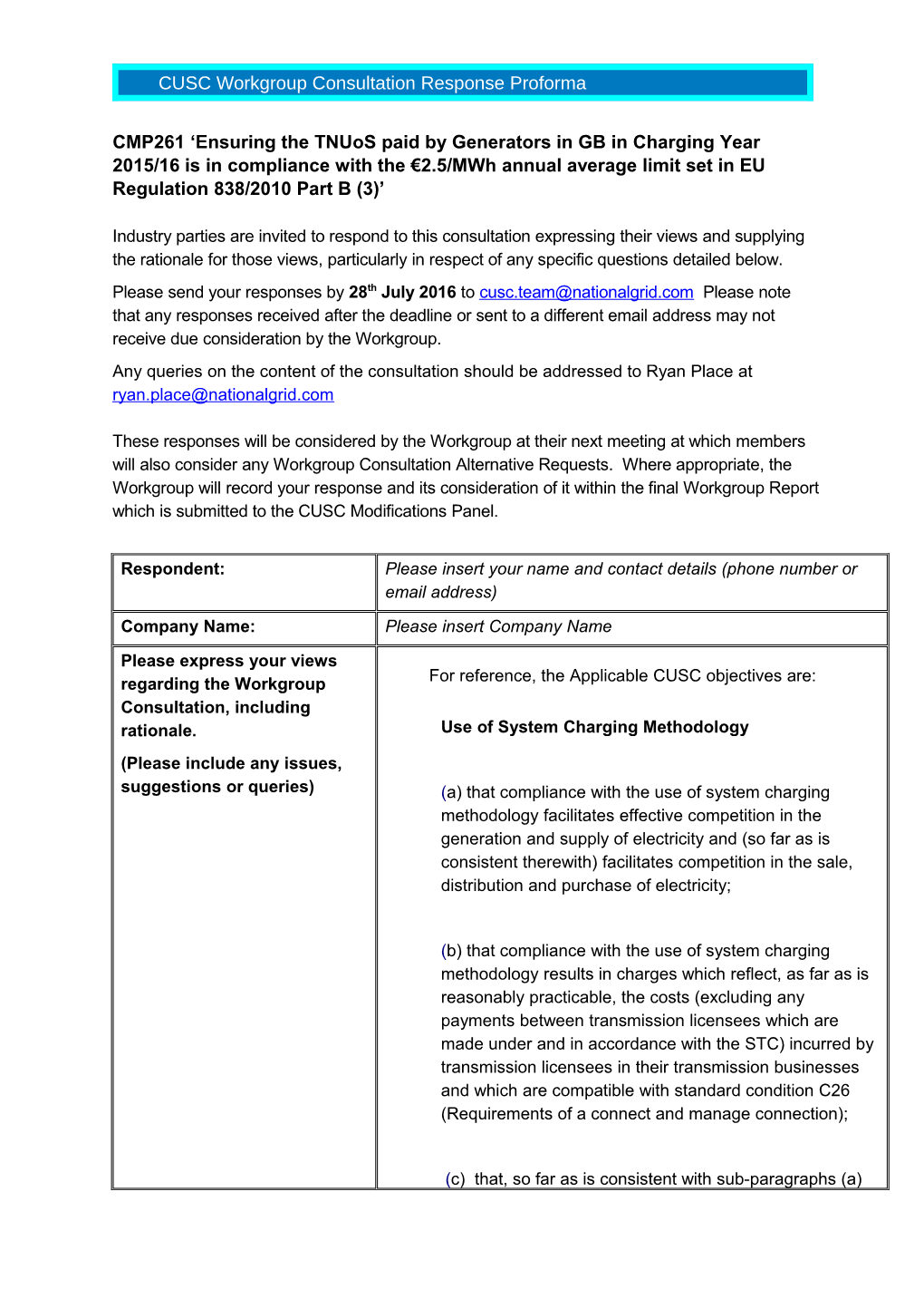 Annex 4 - CUSC Workgroup Consultation Response Proforma