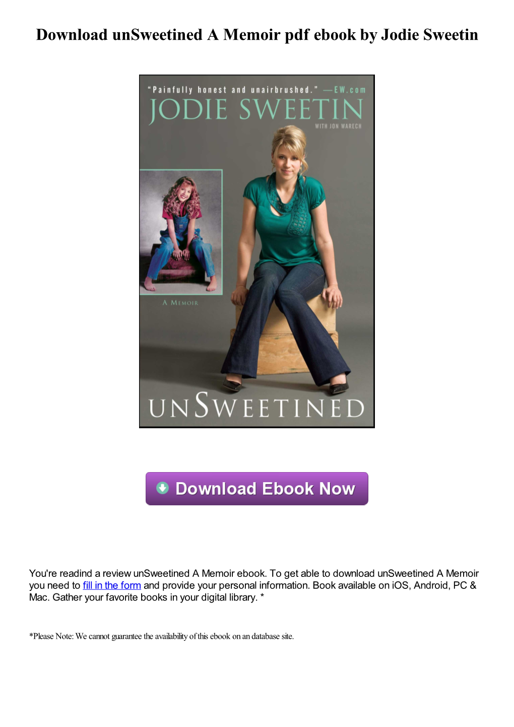 Download Unsweetined a Memoir Pdf Book by Jodie Sweetin