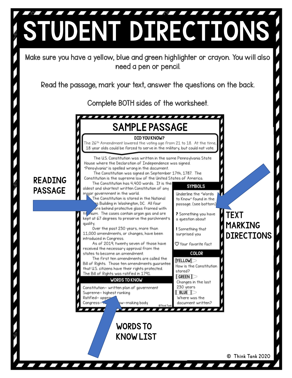 Student Directions Make Sure You Have a Yellow, Blue and Green Highlighter Or Crayon