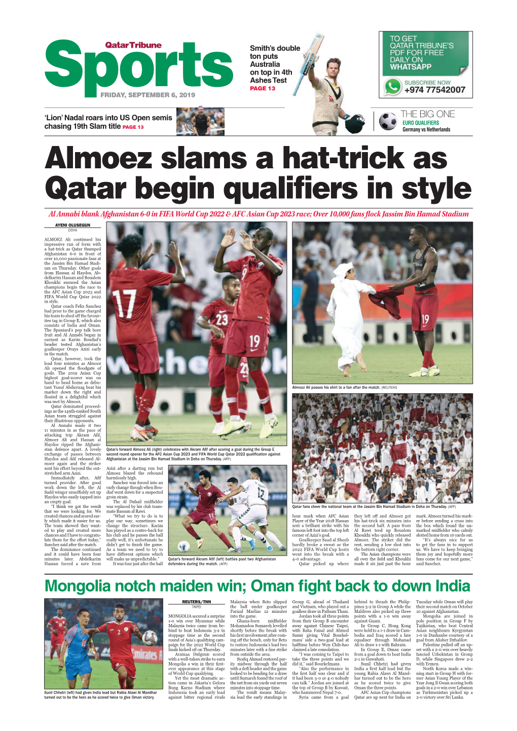Almoez Slams a Hat-Trick As Qatar Begin Qualifiers in Style