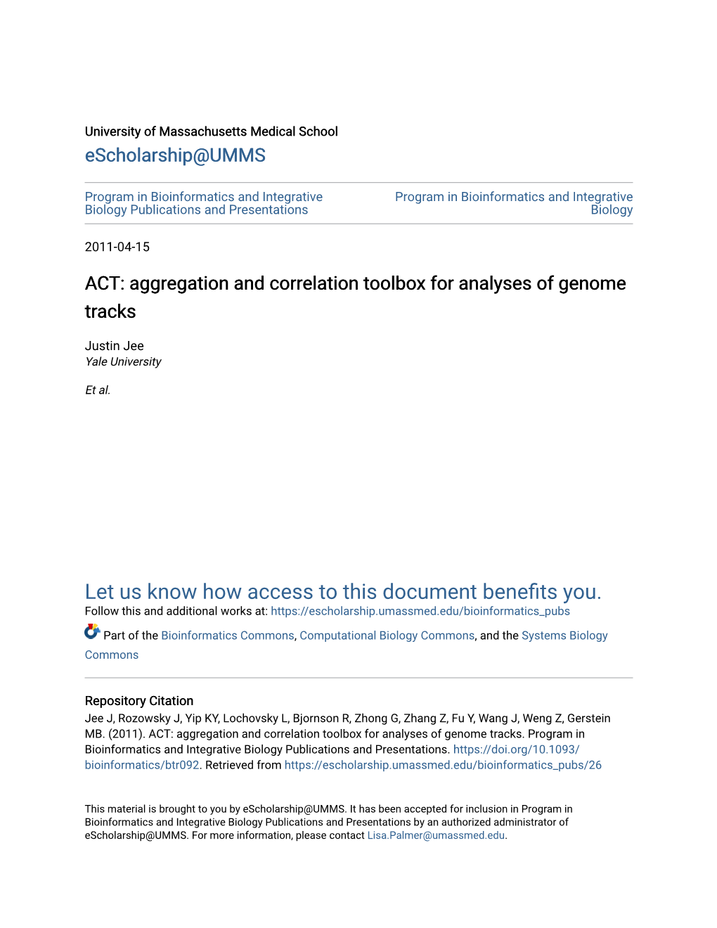 ACT: Aggregation and Correlation Toolbox for Analyses of Genome Tracks