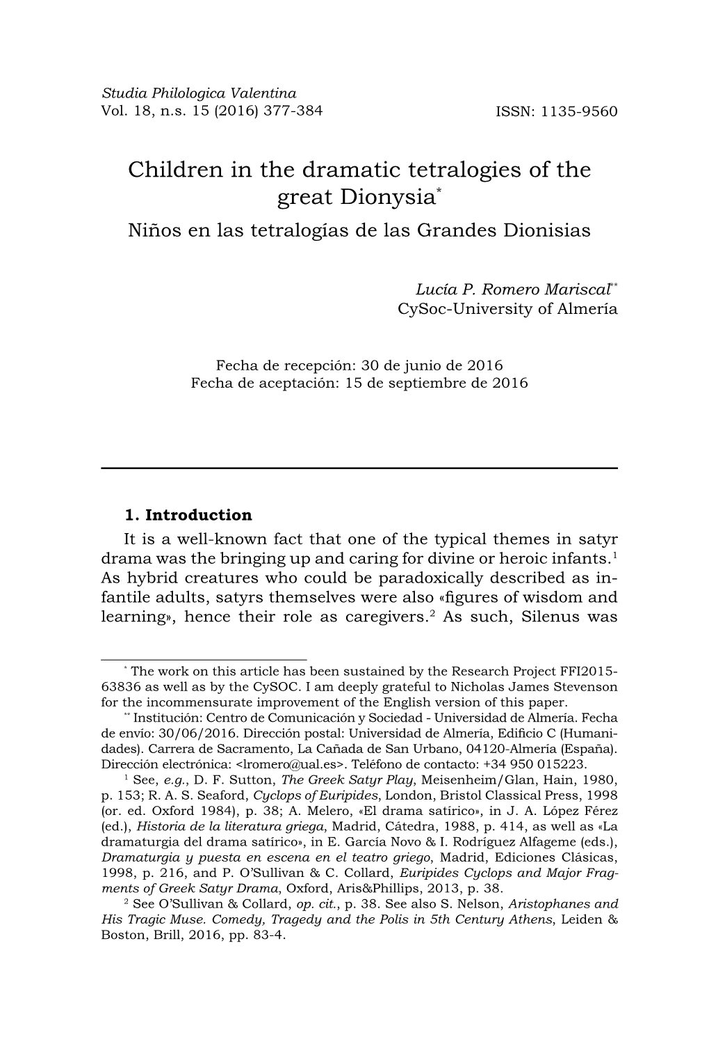 Children in the Dramatic Tetralogies of the Great Dionysia* Niños En Las Tetralogías De Las Grandes Dionisias