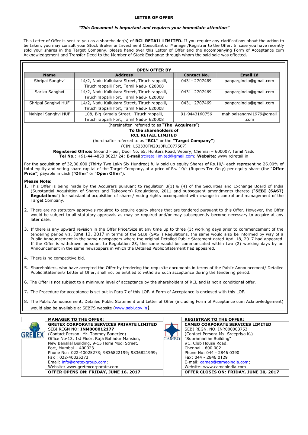 Rcl Retail Limited