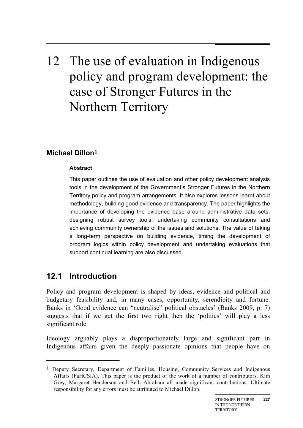 The Use of Evaluation in Indigenous Policy and Program Development: the Case of Stronger Futures in the Northern Territory