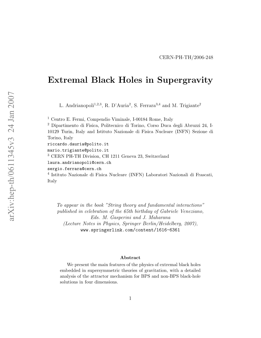 Extremal Black Holes in Supergravity