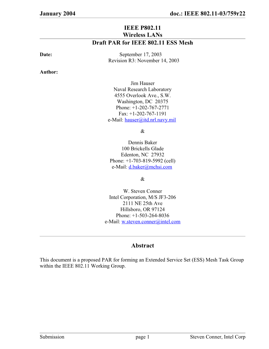 Draft PAR for IEEE 802.11 ESS Mesh