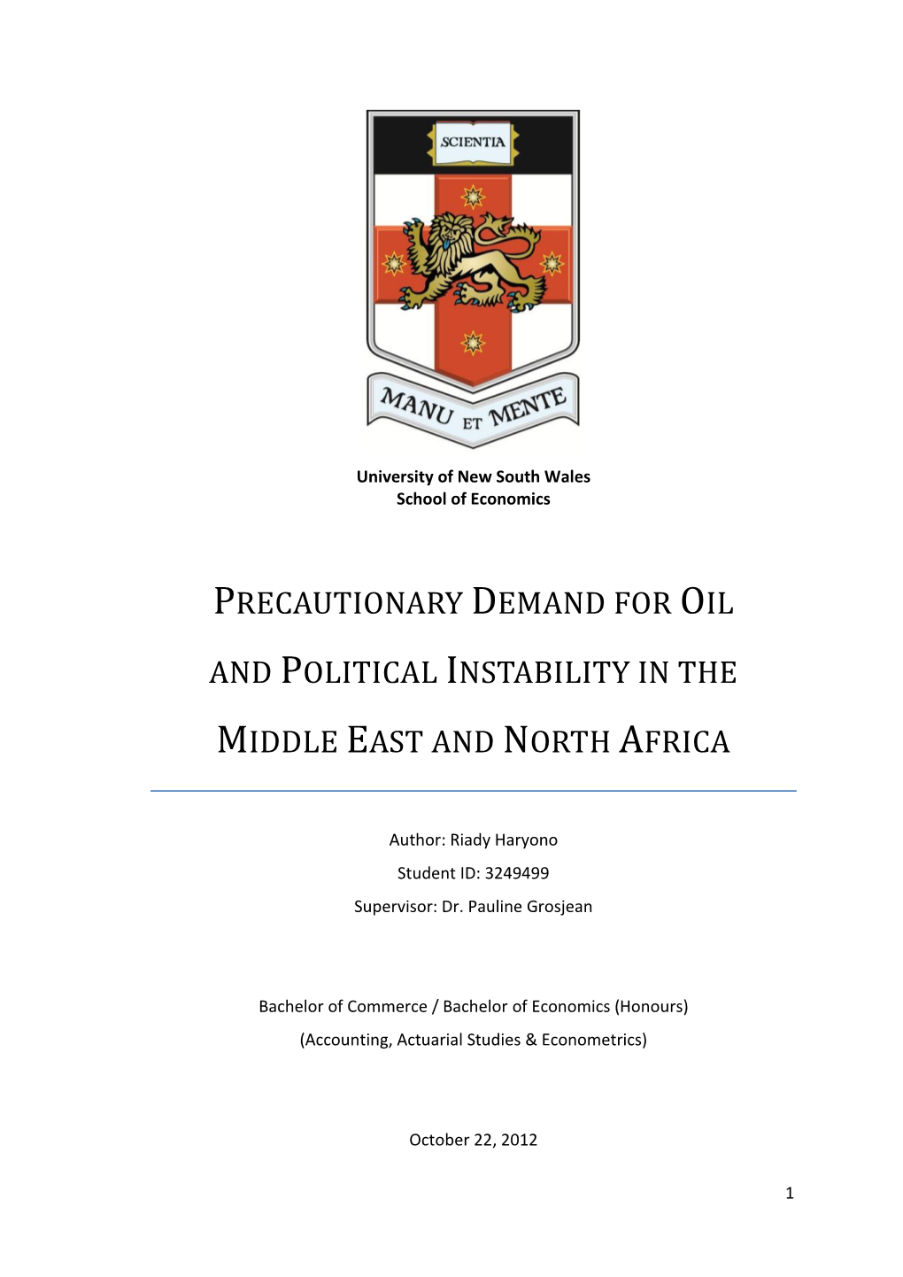 Precautionary Demand for Oil and Political Instability