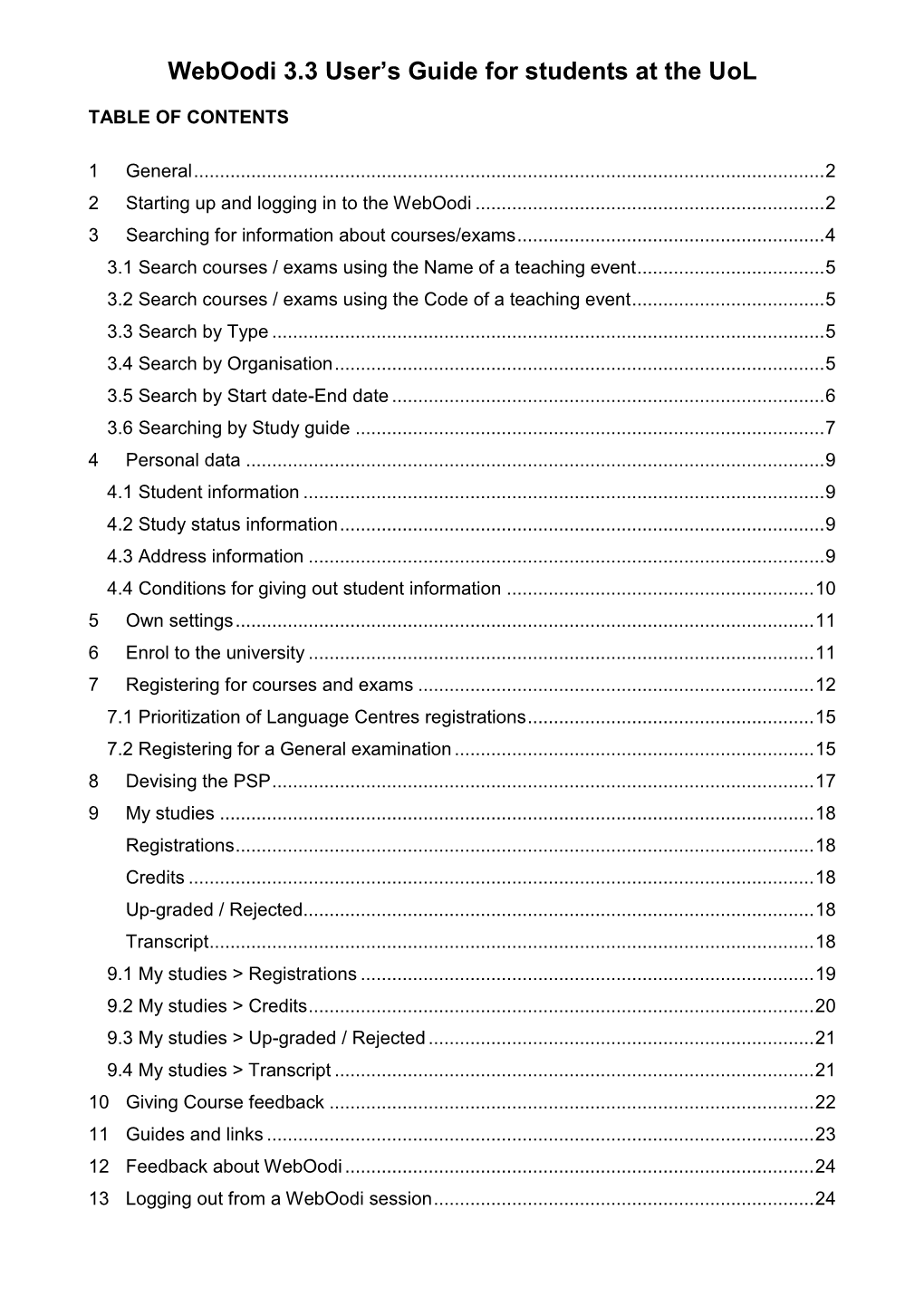 Weboodi 3.3 User's Guide for Students at The