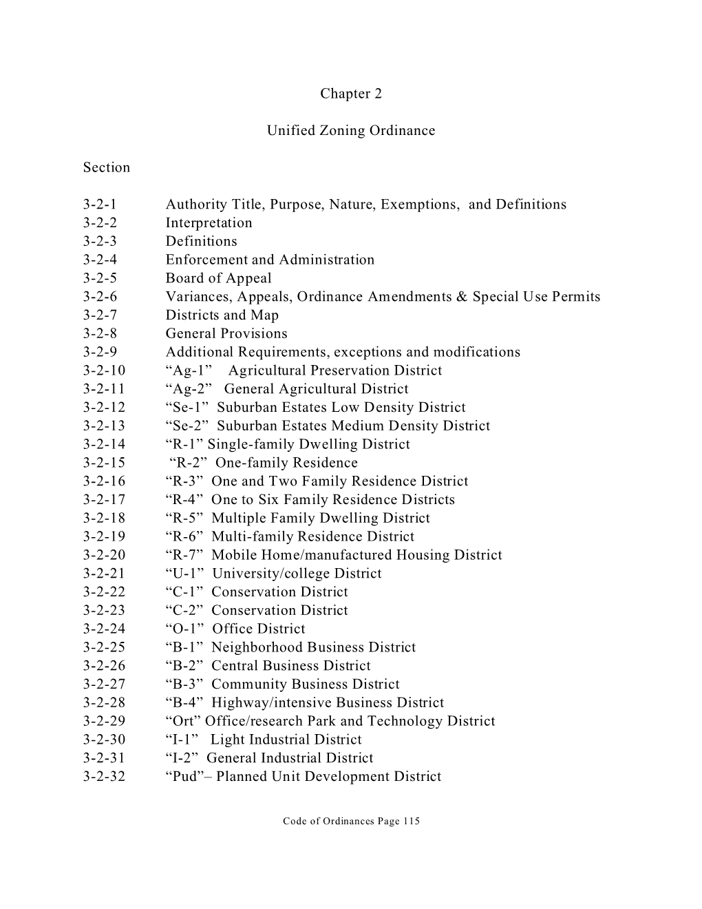 Chapter 2 Unified Zoning Ordinance Section 3-2-1 Authority Title