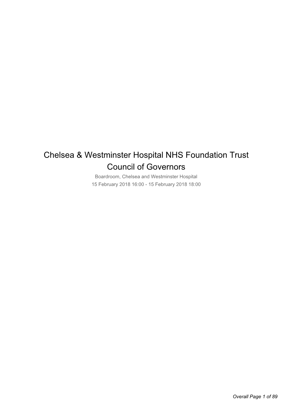 Chelsea & Westminster Hospital NHS Foundation Trust Council of Governors