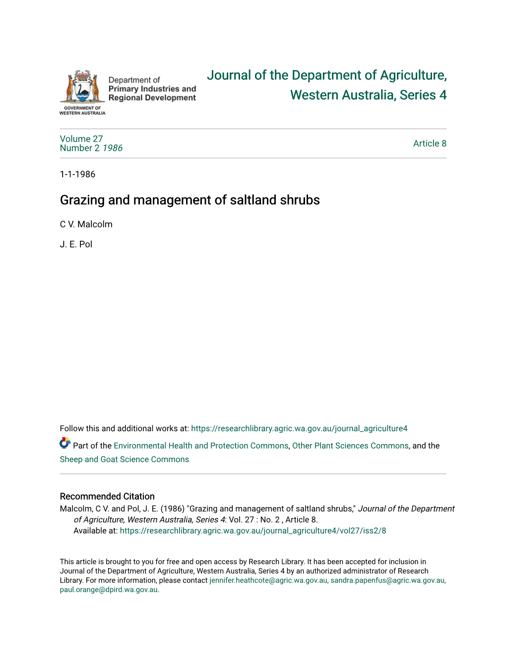 Grazing and Management of Saltland Shrubs