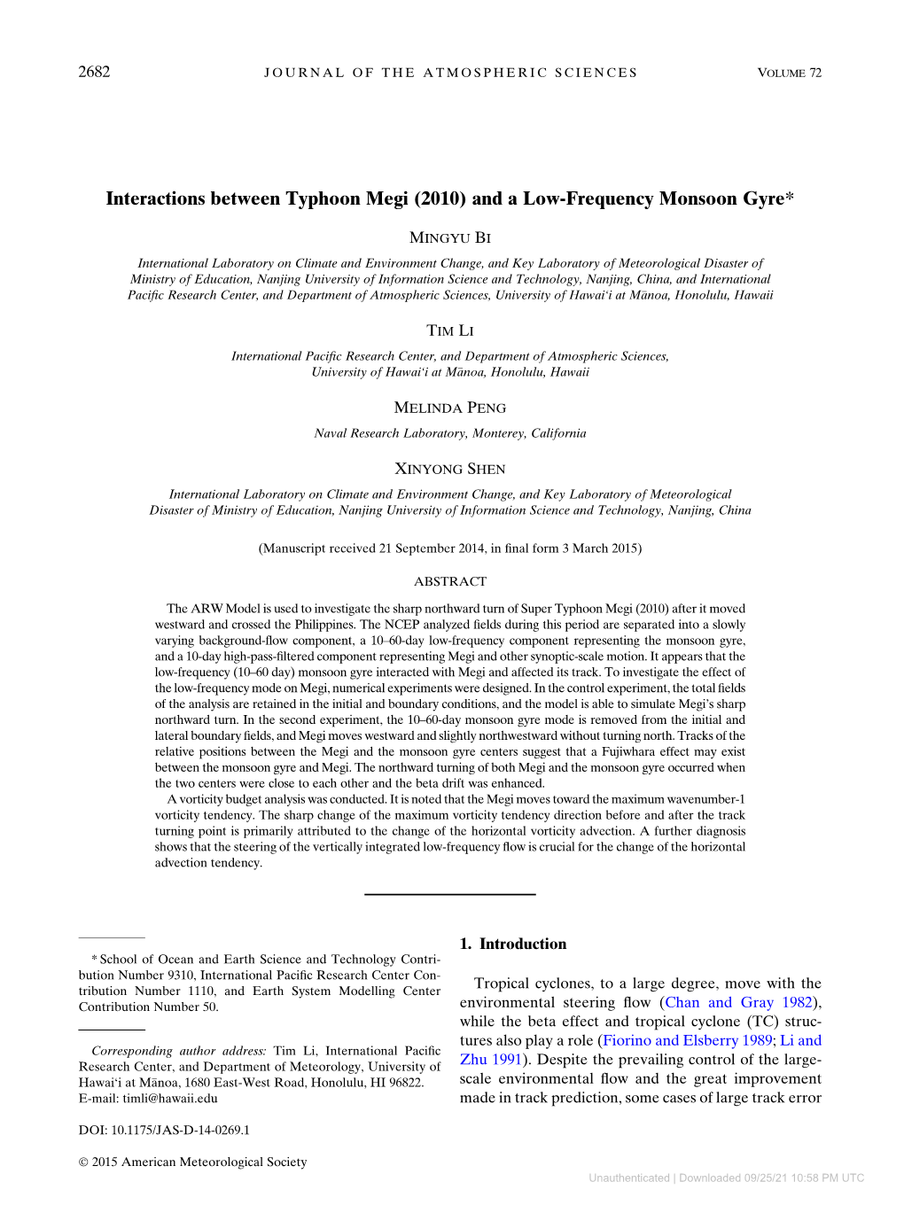 Interactions Between Typhoon Megi (2010) and a Low-Frequency Monsoon Gyre*
