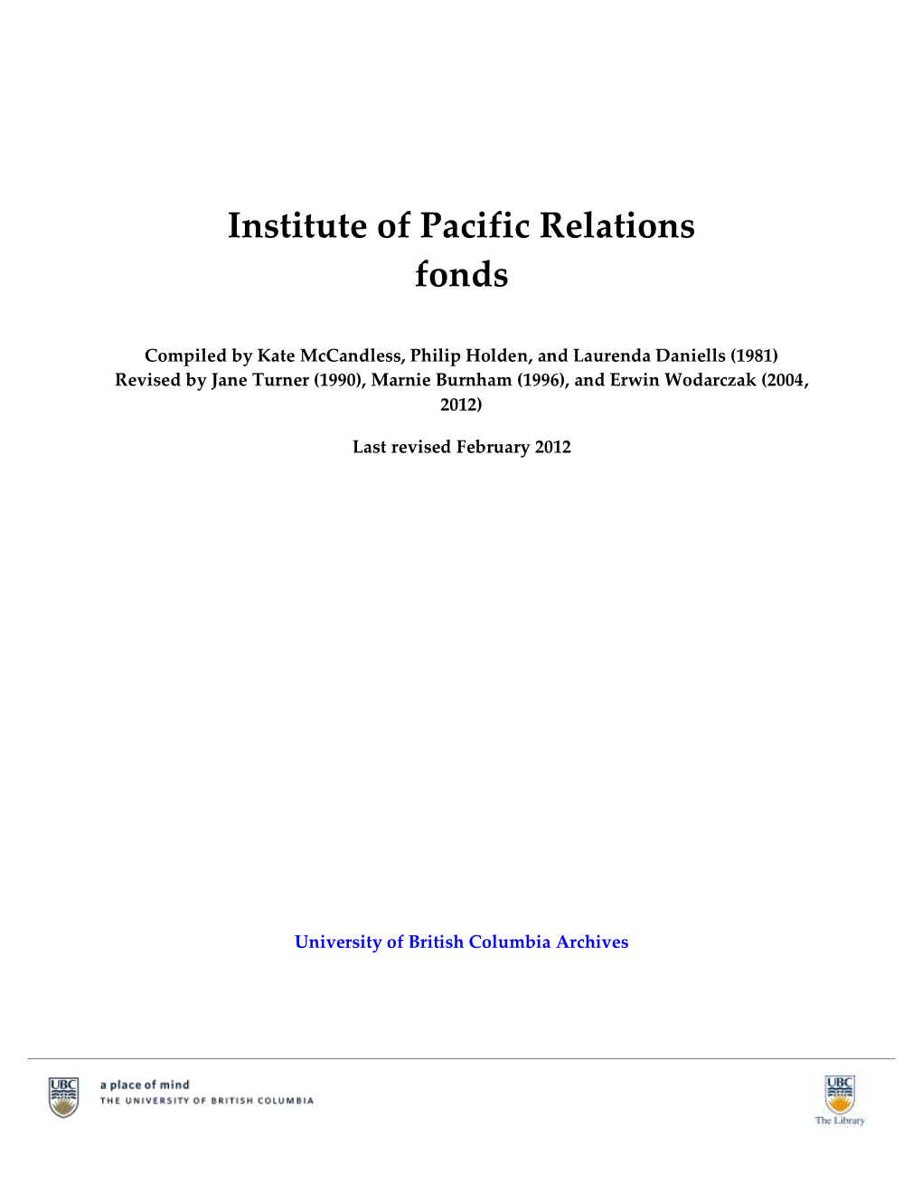 Institute of Pacific Relations Fonds