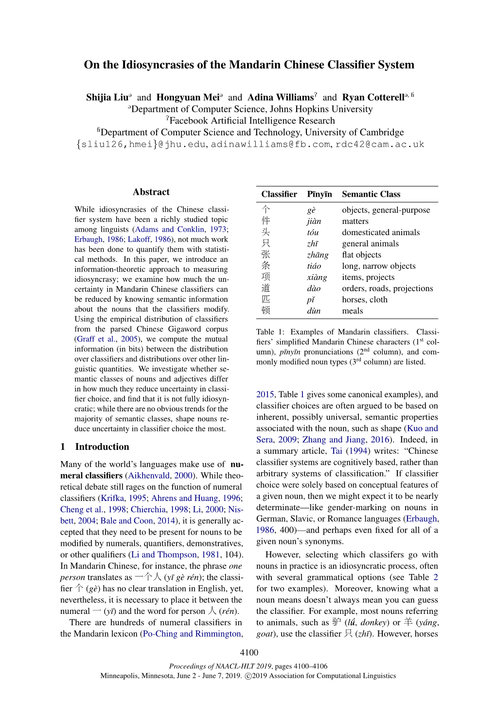 On the Idiosyncrasies of the Mandarin Chinese Classifier System