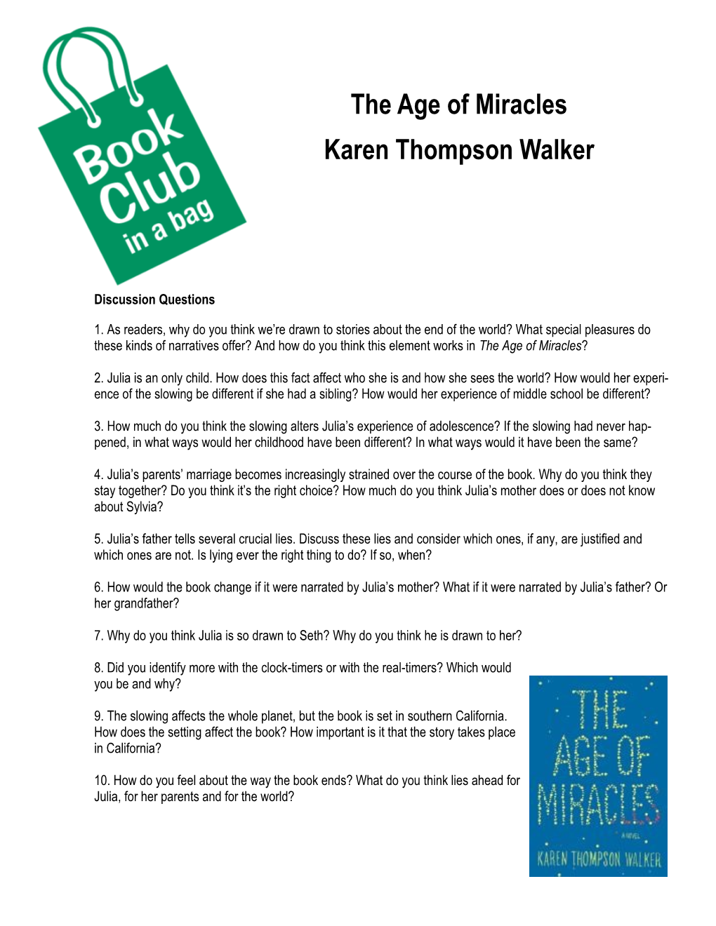 The Age of Miracles Karen Thompson Walker