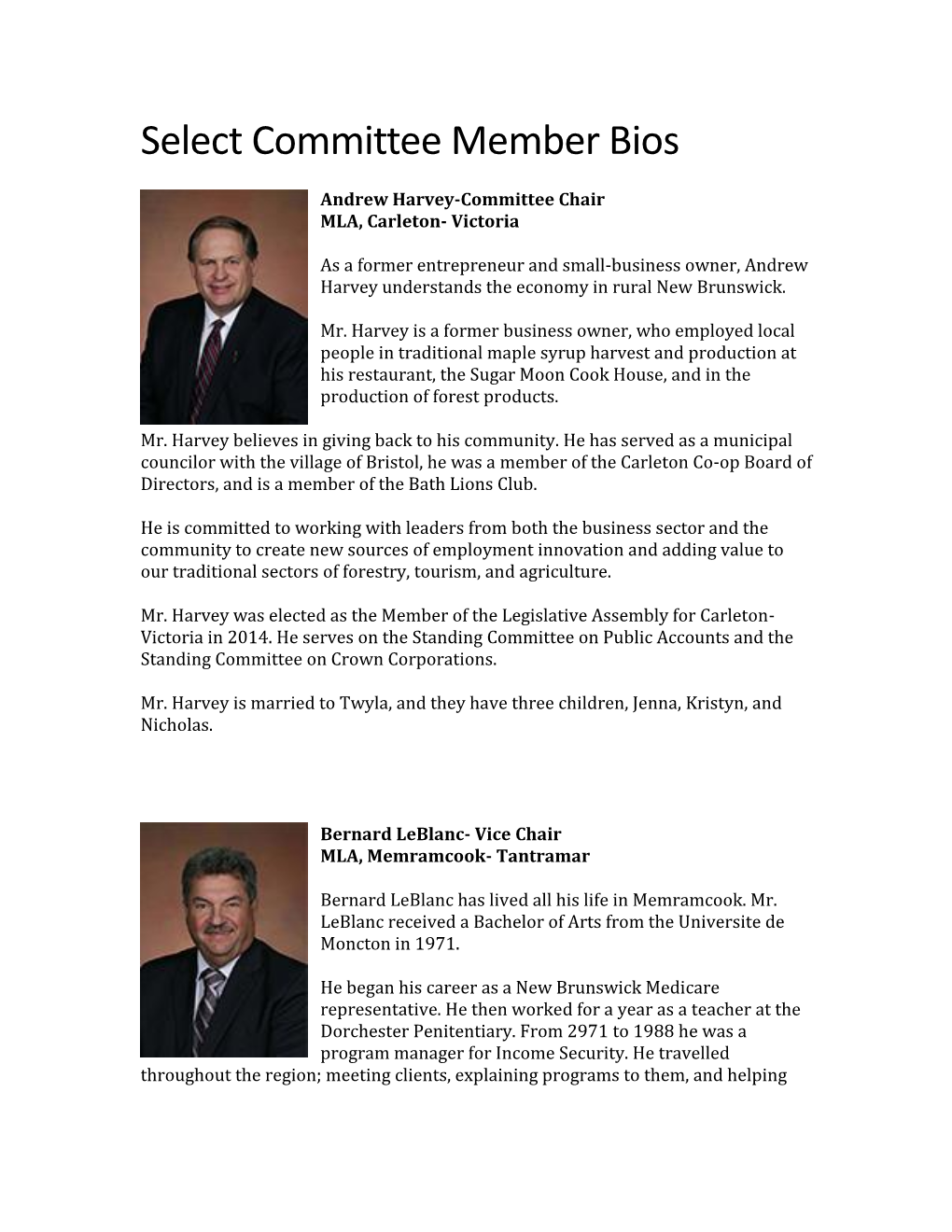 Select Committee Member Bios