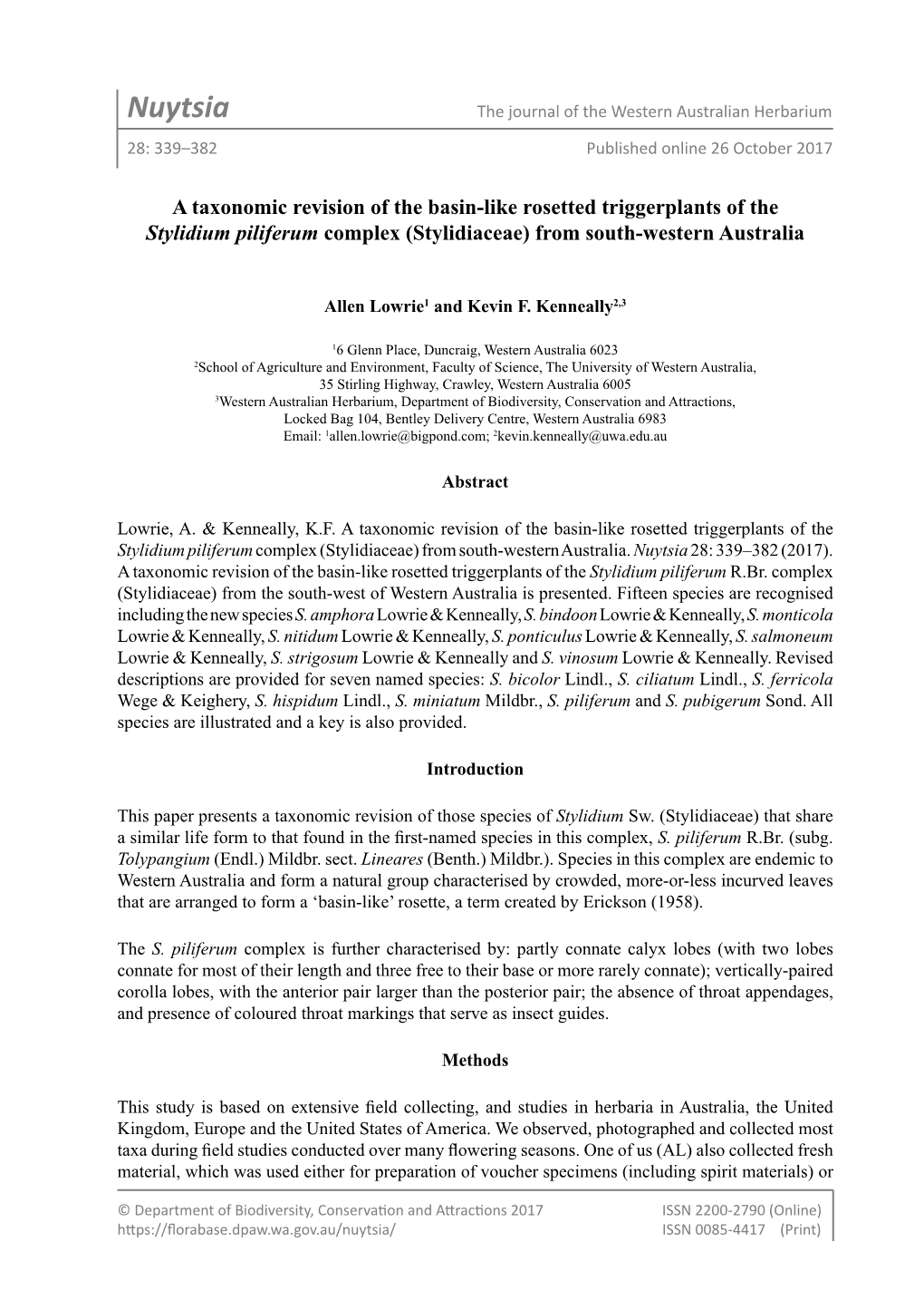 Nuytsia the Journal of the Western Australian Herbarium 28: 339–382 Published Online 26 October 2017