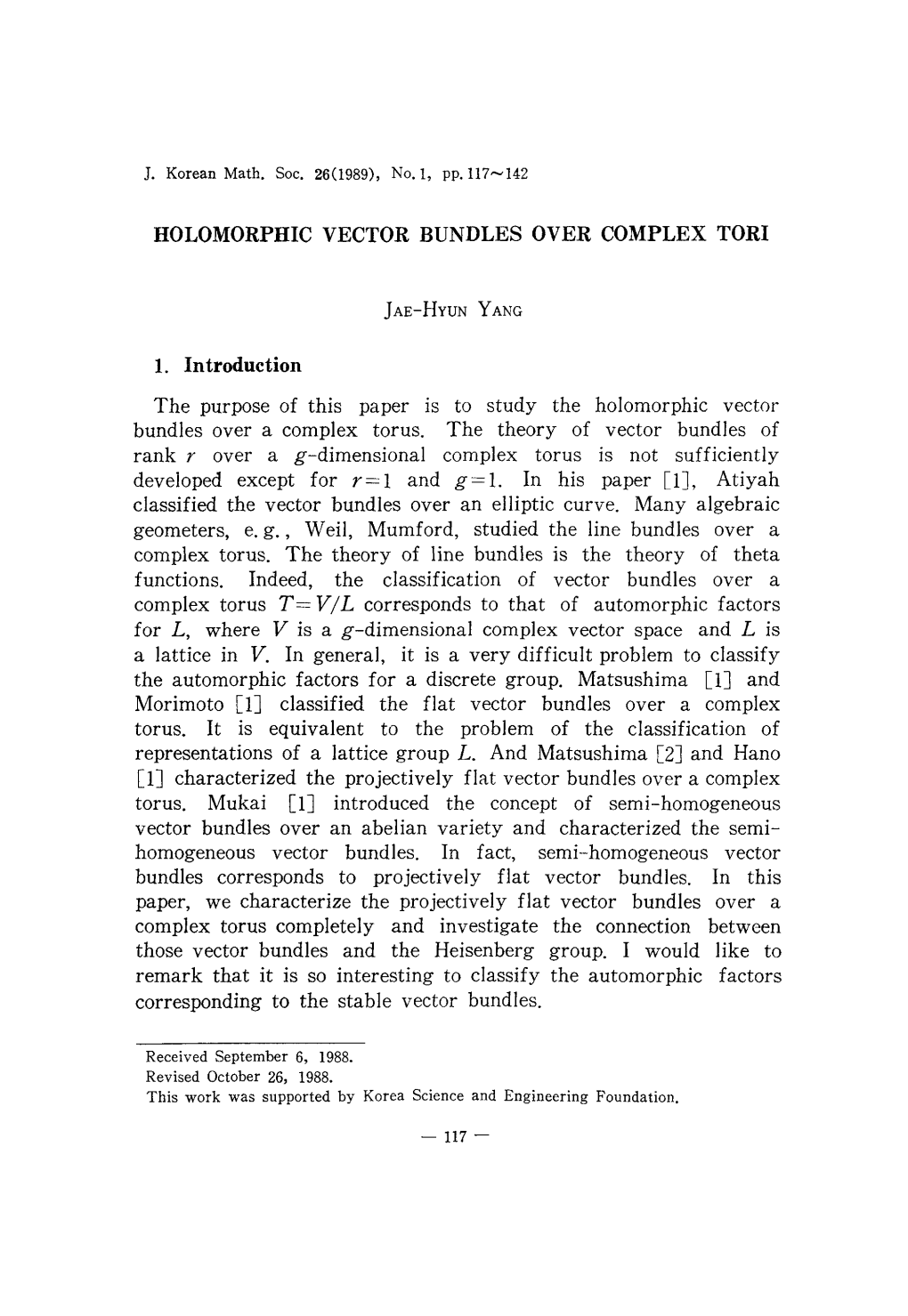 Holomorphic Vector Bundles Over Complex Tori 1