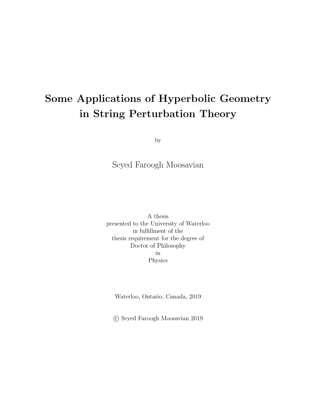 Some Applications of Hyperbolic Geometry in String Perturbation Theory