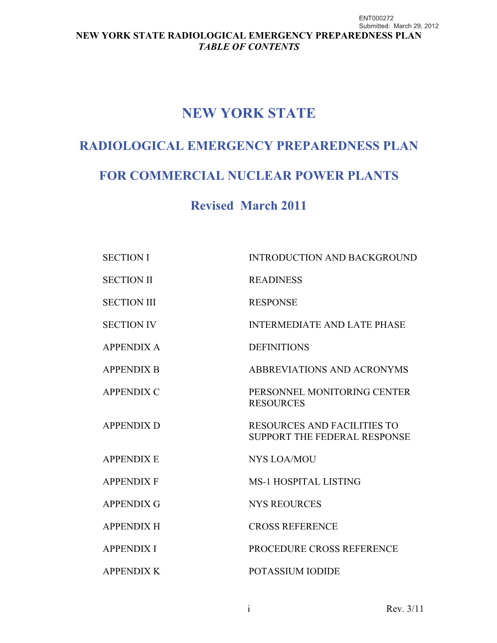 Entergy Pre-Filed Hearing Exhibit ENT000272, New York State Radiological Emergency Preparedness Plan for Commercial Nuclear Powe