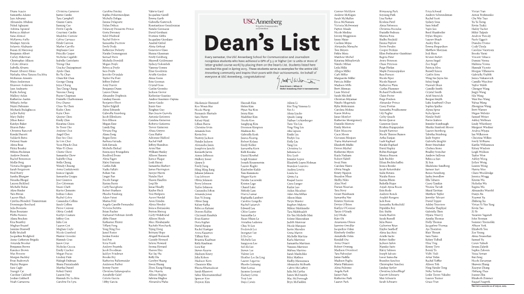 Spring 2015 Dean's List