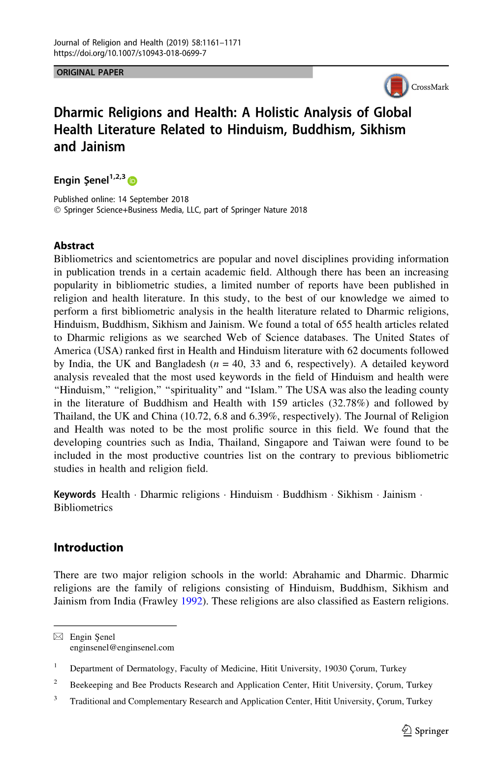 Dharmic Religions and Health: a Holistic Analysis of Global Health Literature Related to Hinduism, Buddhism, Sikhism and Jainism