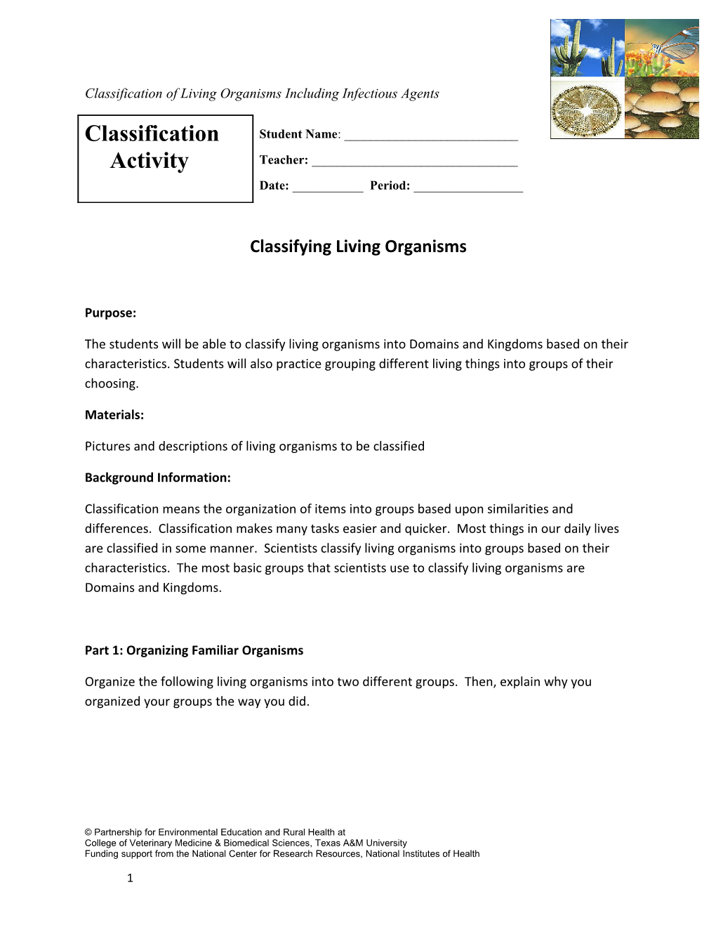 Classification of Living Organisms Including Infectious Agents