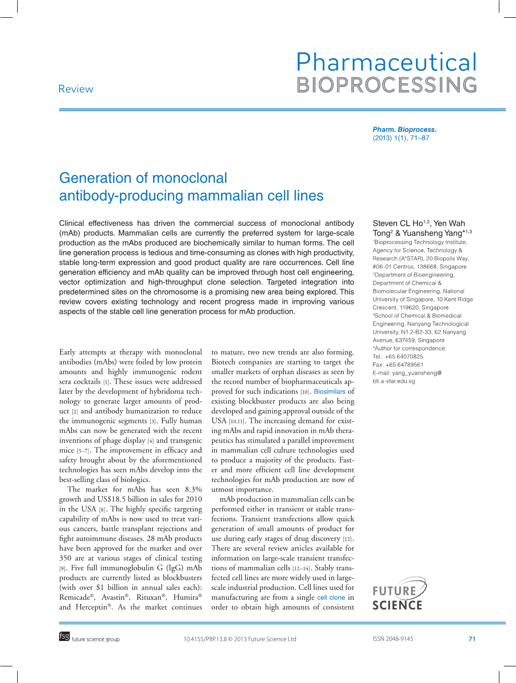 Generation of Monoclonal Antibody-Producing Mammalian Cell Lines