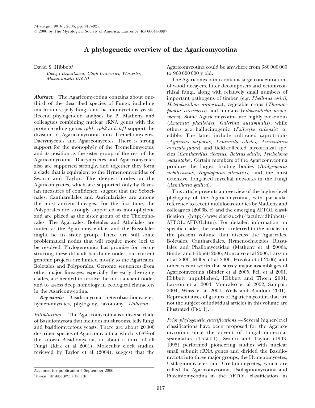 A Phylogenetic Overview of the Agaricomycotina