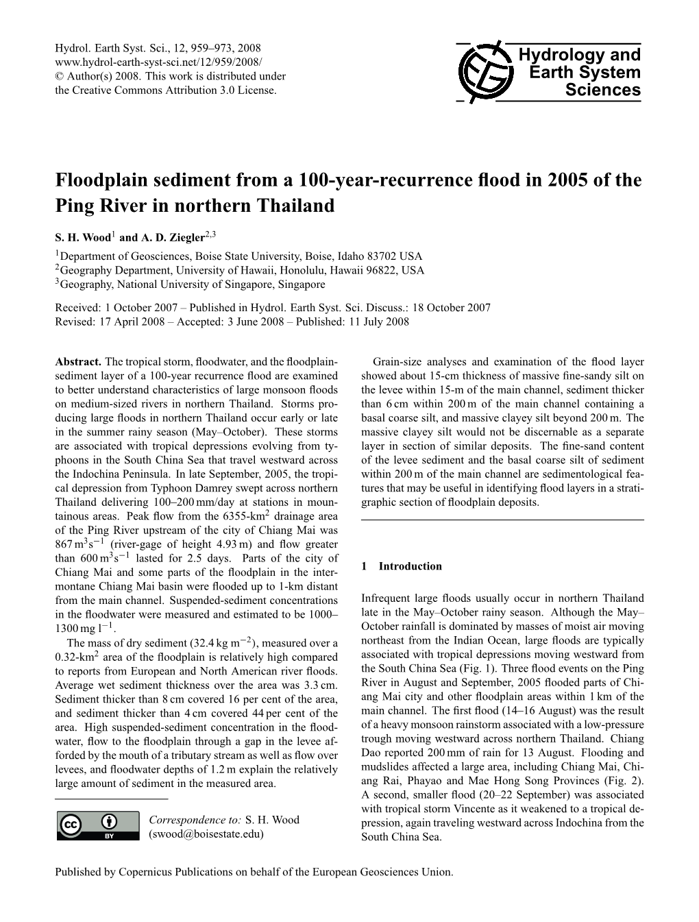 Floodplain Sediment from a 100-Year-Recurrence Flood in 2005