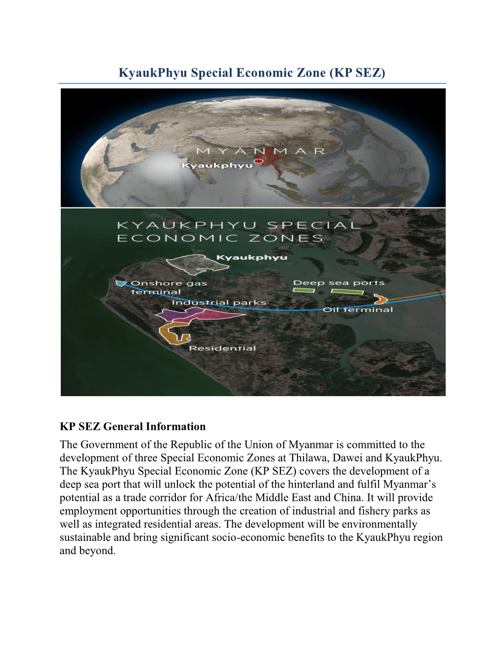 Kyaukphyu Special Economic Zone (KP SEZ)