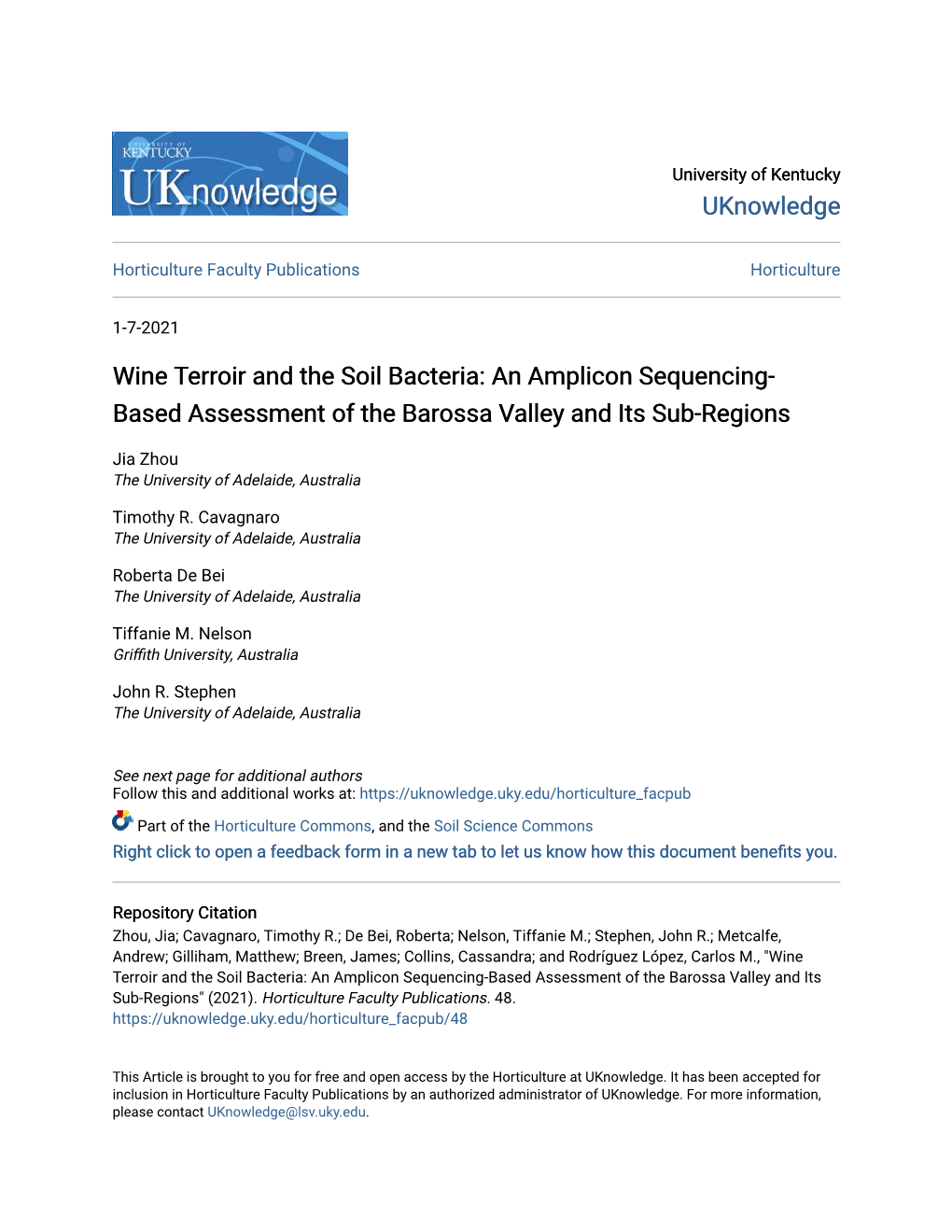 Wine Terroir and the Soil Bacteria: an Amplicon Sequencing- Based Assessment of the Barossa Valley and Its Sub-Regions