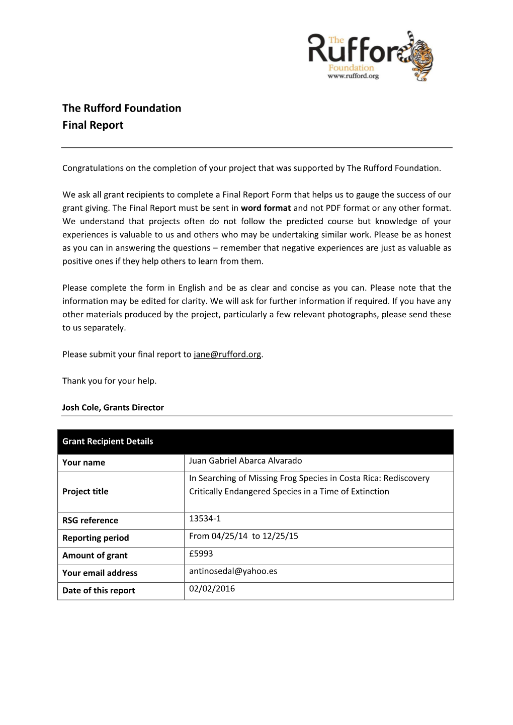 The Rufford Foundation Final Report