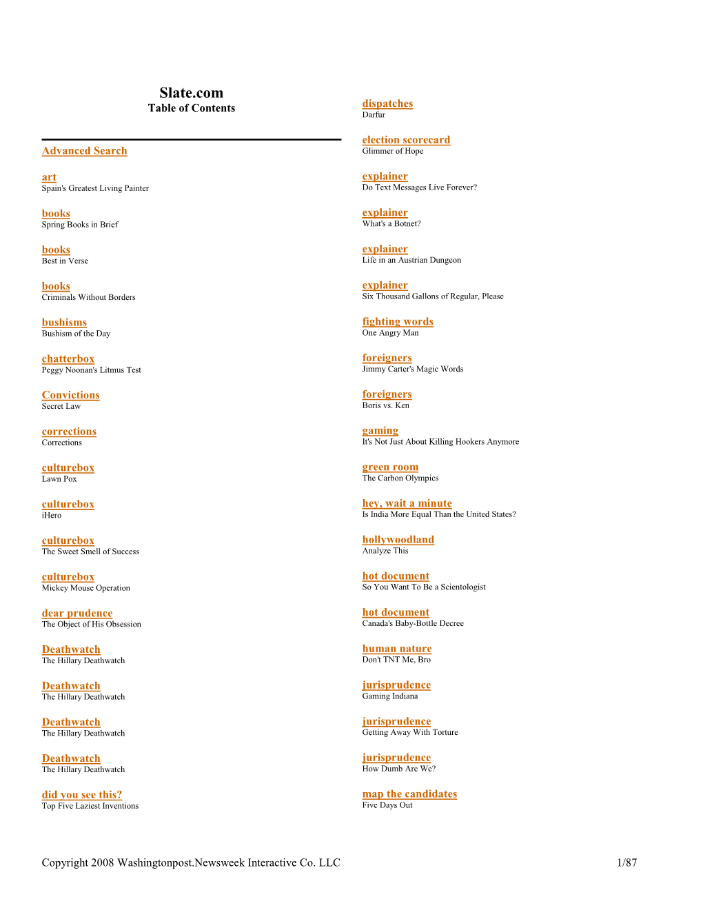 Slate.Com Table of Contents Dispatches Darfur