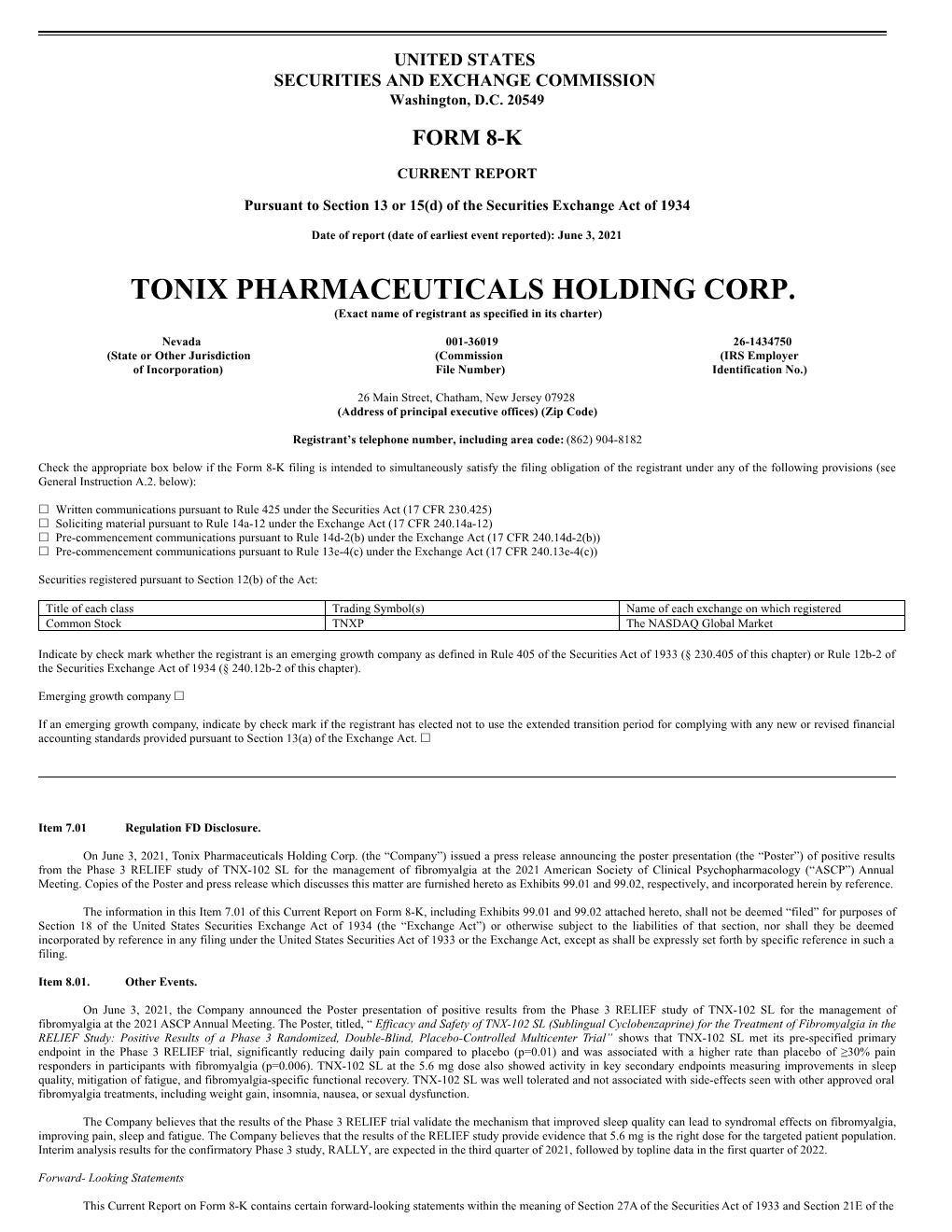 Tonix Pharmaceuticals Holding Corp. (TNXP)