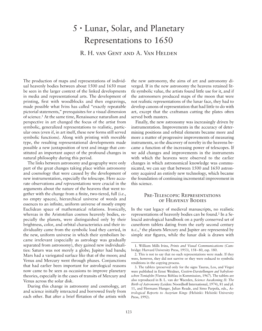 Lunar, Solar, and Planetary Representations to 1650 R