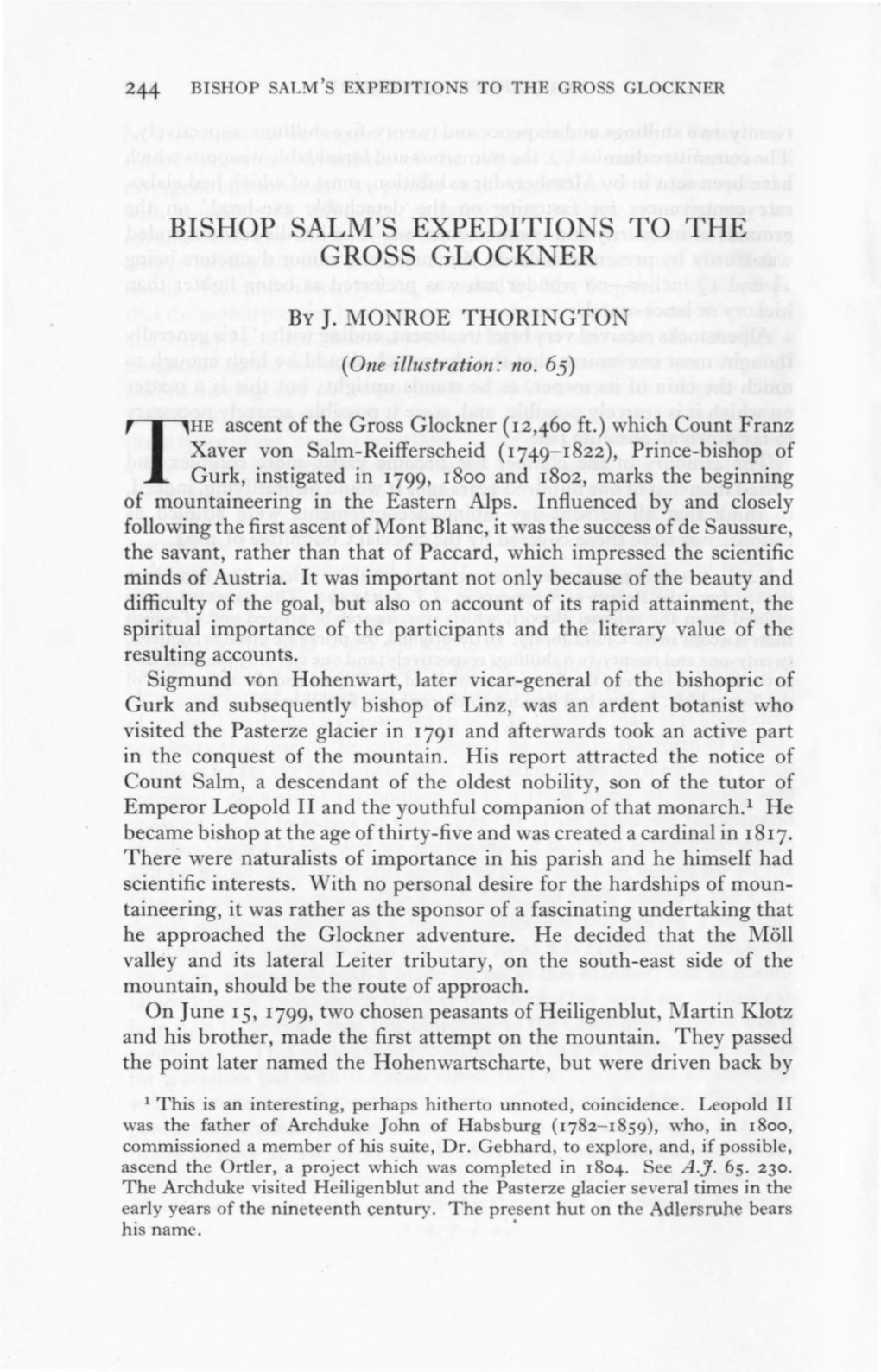 Bishop Salm's Expeditions to the Gross Glockner