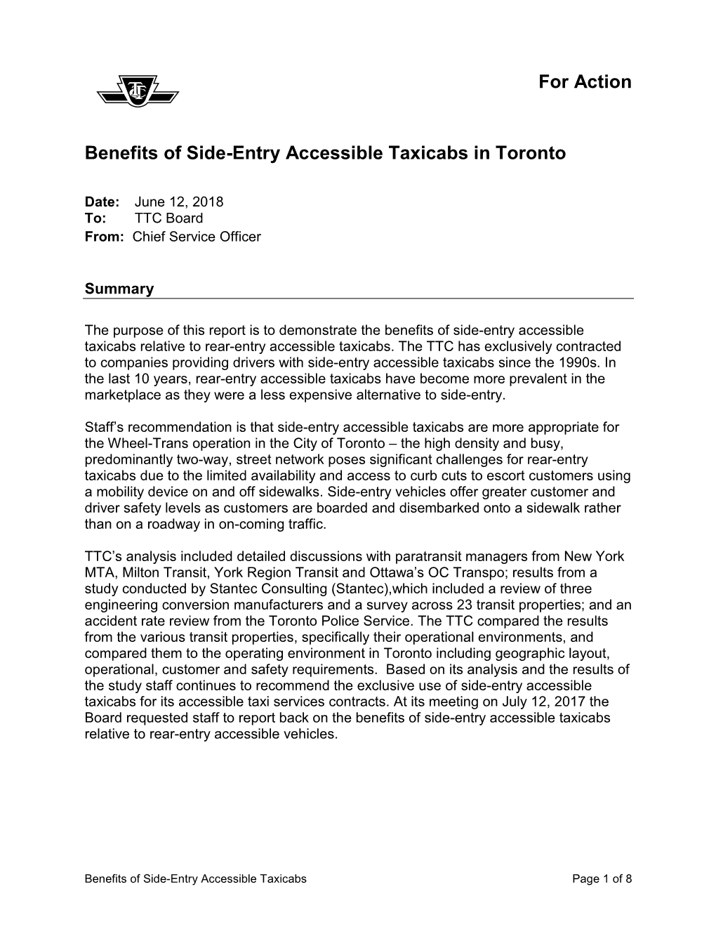 Benefits of Side-Entry Accessible Taxicabs in Toronto