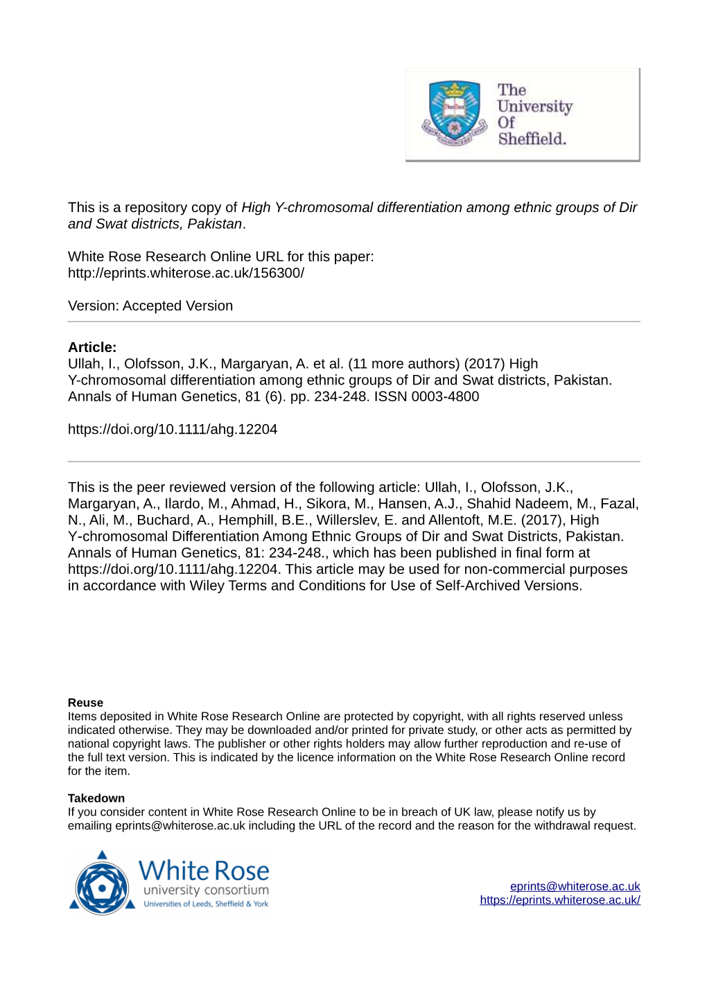 High Y-Chromosomal Differentiation Among Ethnic Groups of Dir and Swat Districts, Pakistan