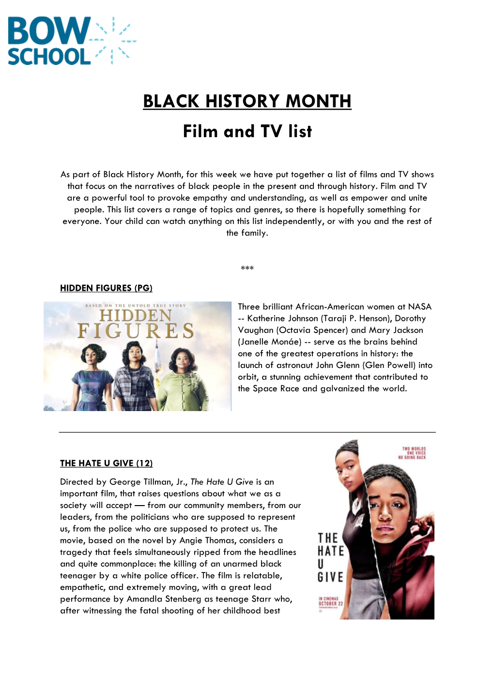 BLACK HISTORY MONTH Film and TV List