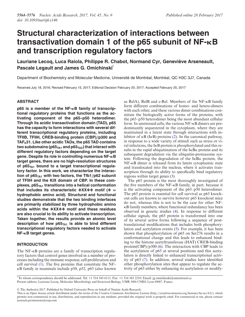 Structural Characterization of Interactions Between Transactivation