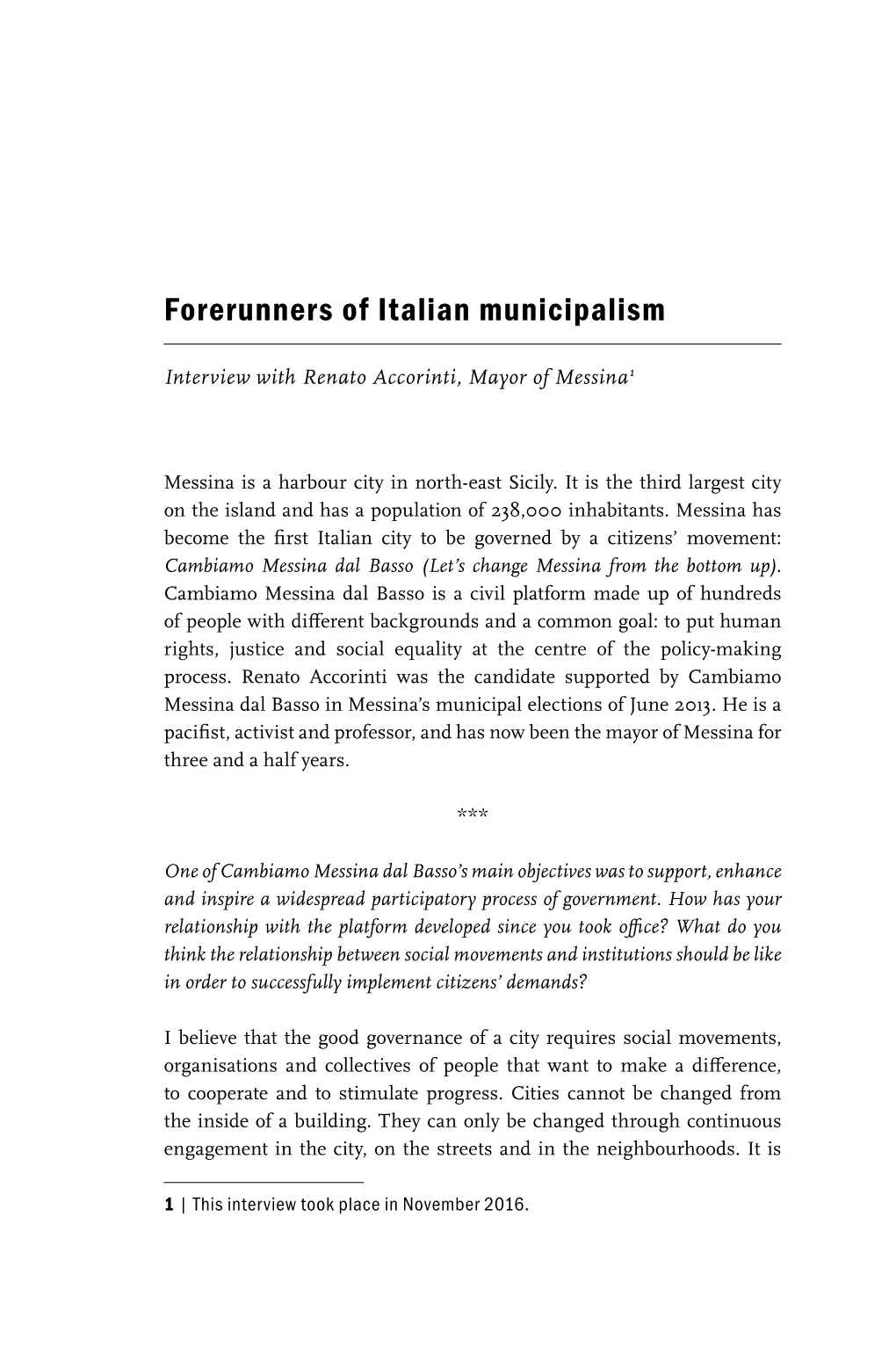 Forerunners of Italian Municipalism