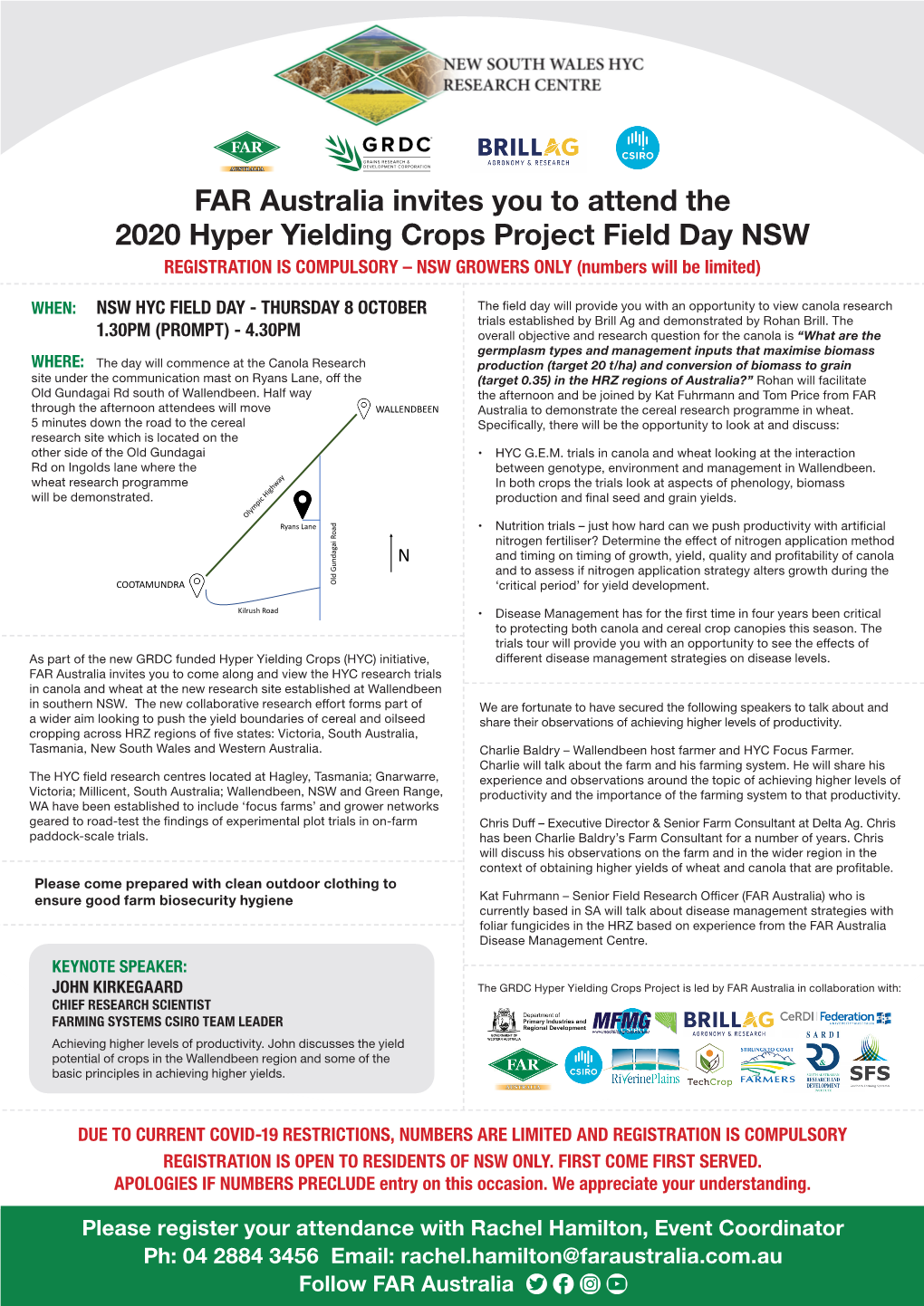 FAR Australia Invites You to Attend the 2020 Hyper Yielding Crops Project Field Day NSW REGISTRATION IS COMPULSORY – NSW GROWERS ONLY (Numbers Will Be Limited)