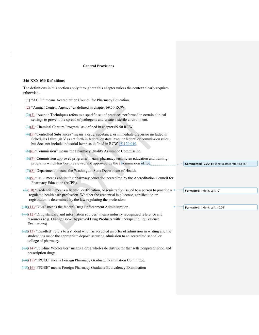 General Provisions 246-XXX-030 Definitions the Definitions in This