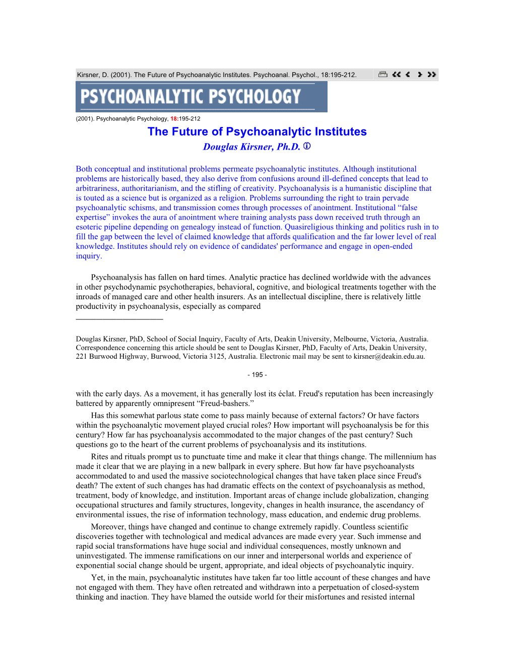 The Future of Psychoanalytic Institutes