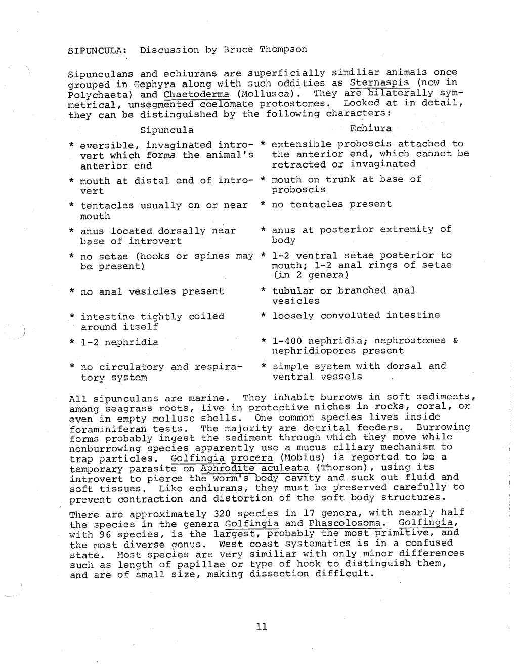 SIPUNCULA: Discussion by Bruce Thompson