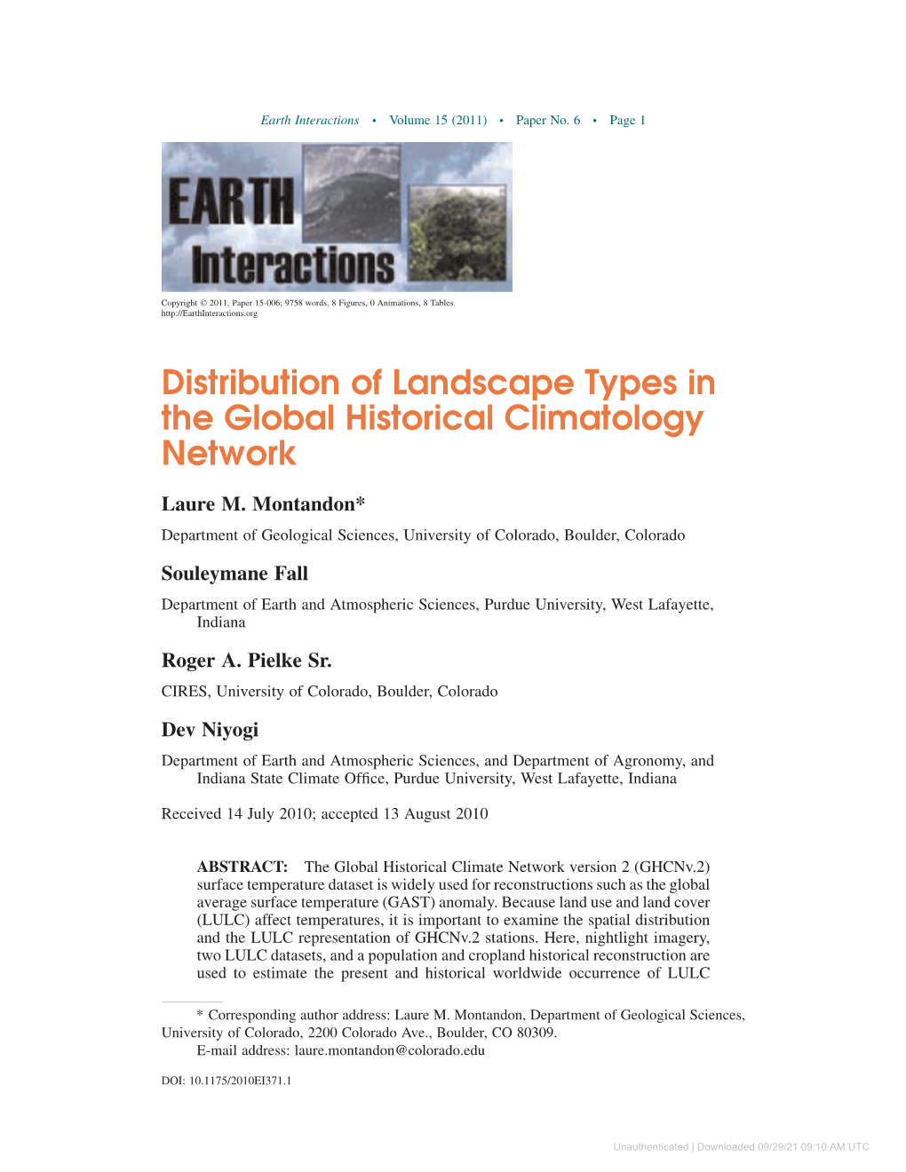 Distribution of Landscape Types in the Global Historical Climatology Network