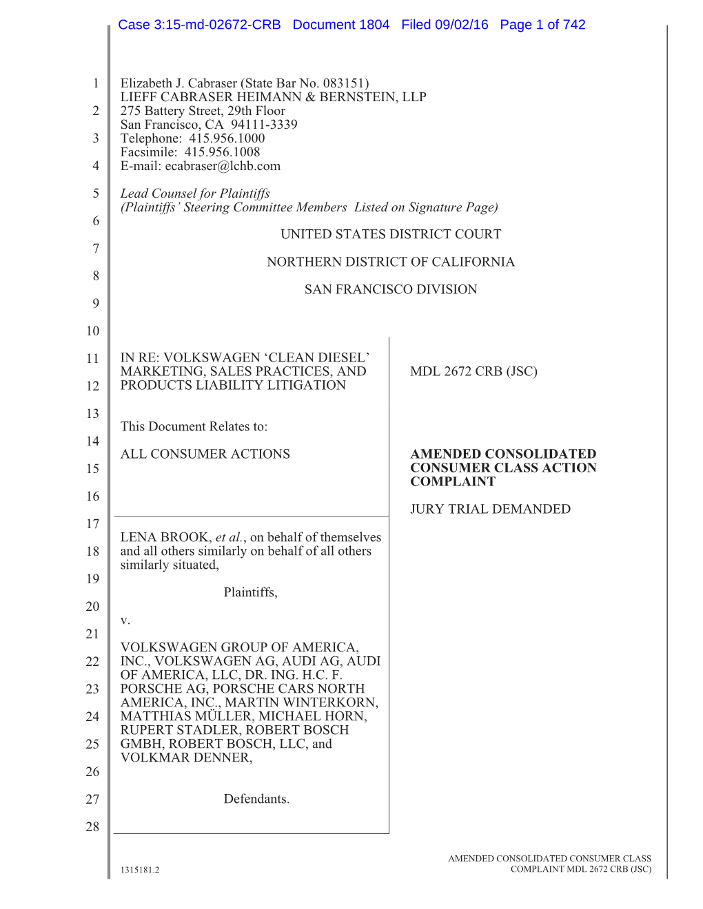 Amended Consolidated Consumer Class Action