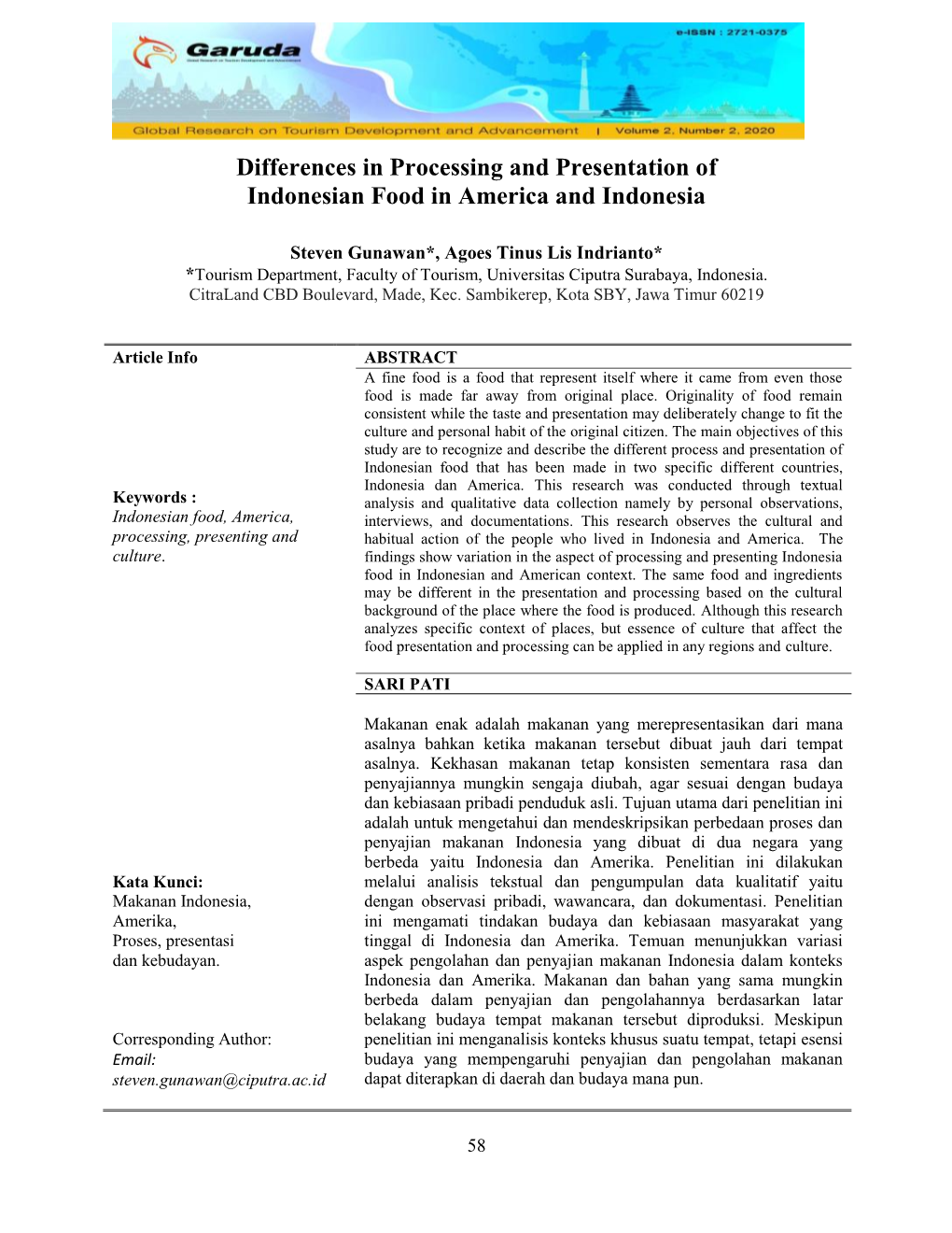 Differences in Processing and Presentation of Indonesian Food in America and Indonesia